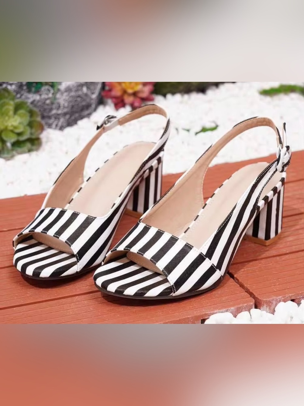 Black White Striped Beetlejuice Slingback Heels 10